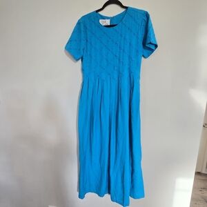 Sarah Elizabeth Short WomenSleeve Dress Teal Blue Sz 10‎ Round Neck Vintage.D120